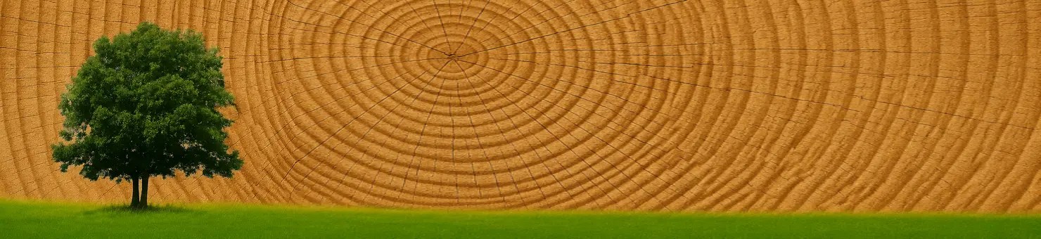 Volledige boom, jaarringen en gras